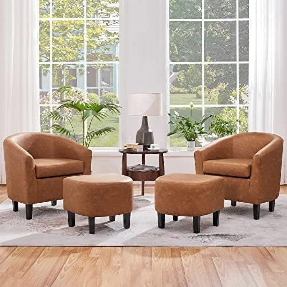 Faux Leather Barrel Accent Chair with Ottoman Set J54981