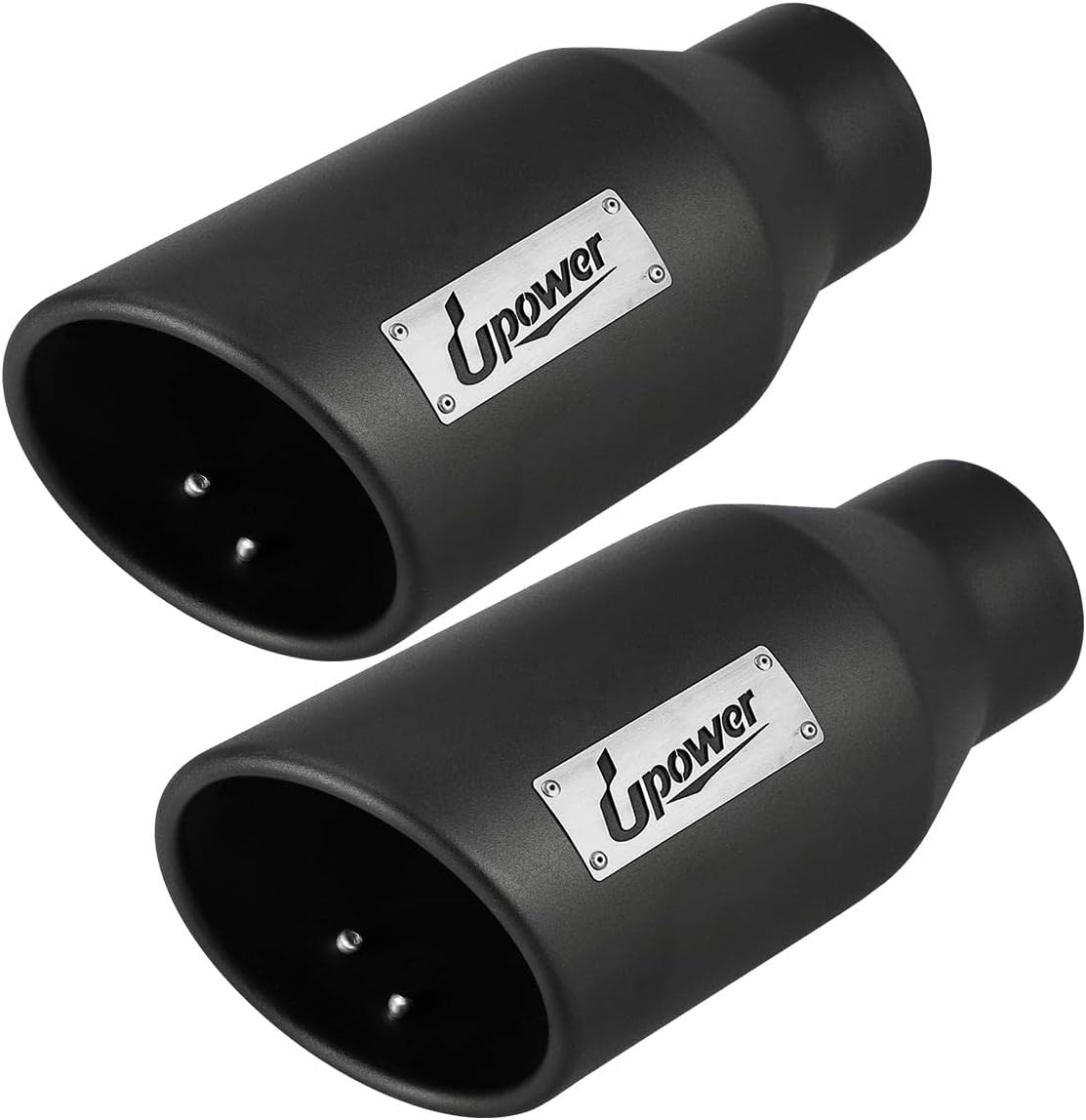 2.5 inch Inlet 4 inch Outlet Exhaust Tip 9" Long Black Weld On Stainless Steel Pack of 2 A450