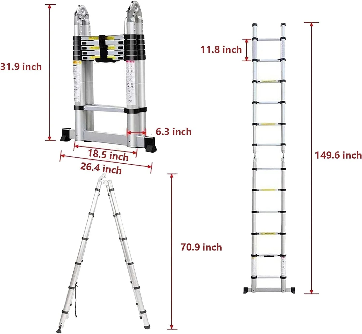 Telescoping 2 in 1 Extension Ladder, 6 FT Herringbone & 12 FT Straight, Lightweight Collapsible with Stabilizer Bar L80565