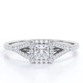 18K White Gold over Silver Princess Cut Diamond Halo Engagement Ring X9354