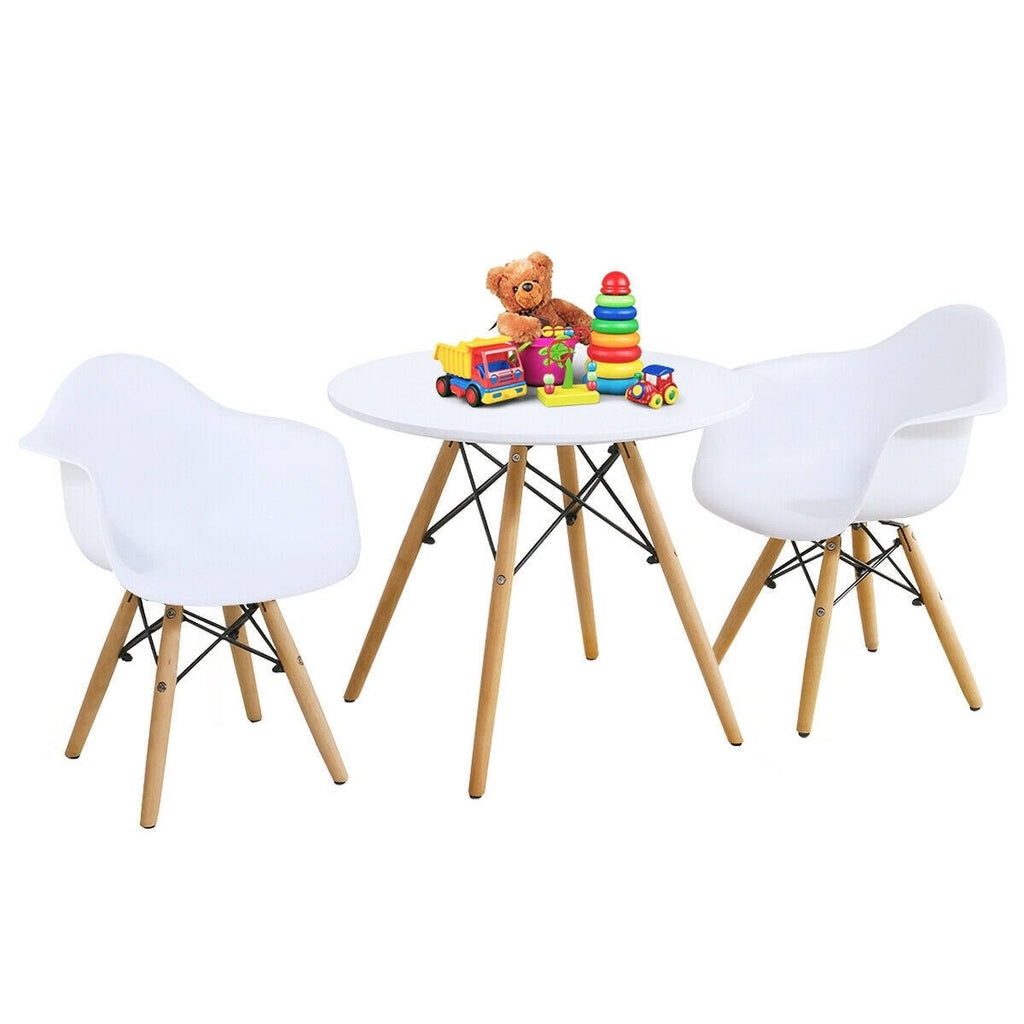 3 Piece Kids Round Table Chair Set with 2 Arm Chairs White P728