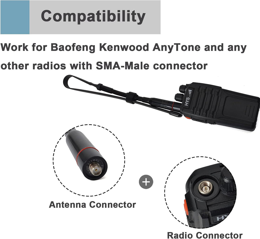 Tactical Foldable Whip Antenna, SMA-Female, VHF UHF 144/430Mhz, Gooseneck Antenna T914378