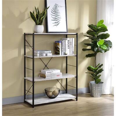 Antique White / Black Finish 4 Shelves Bookcase H8315