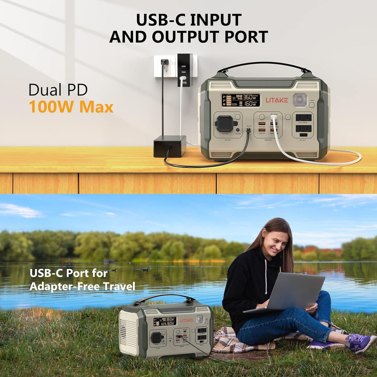 300W Portable Power Station with 2 AC Outlets Q986
