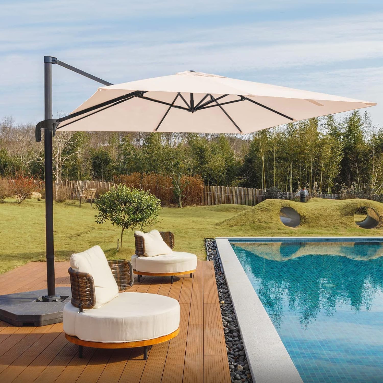 Grey 8.2FT Square Offset Patio Umbrella with Aluminum Pole R6773