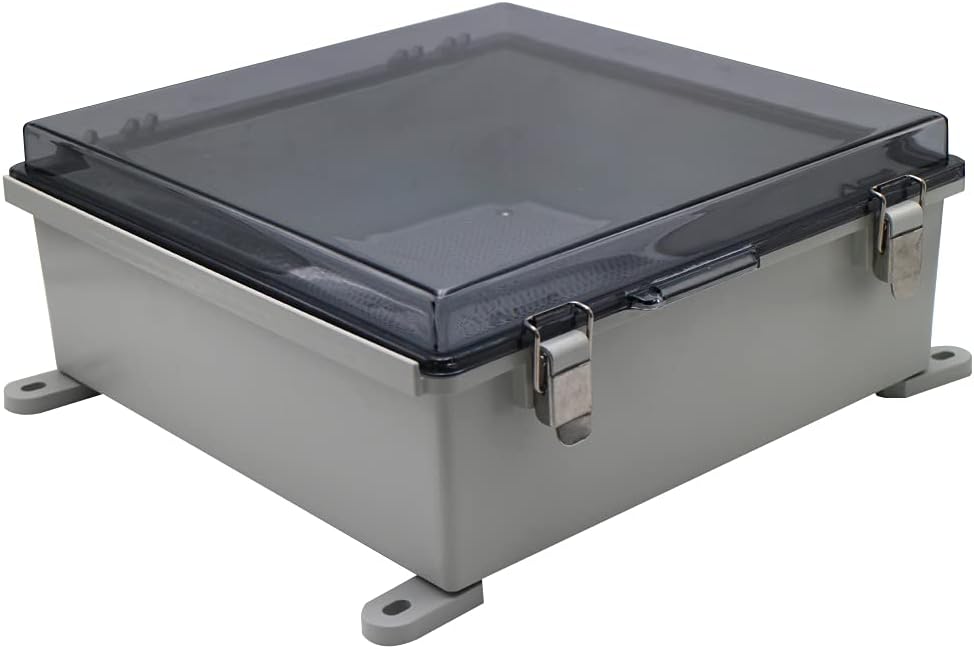 IP67 Waterproof Junction Box Plastic Enclosure Clear Cover Plate with Stainless Steel Buckles 13×13×5.1 inch D41749