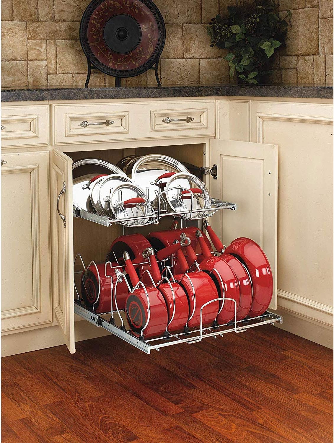 21-Inch 2-Tier Chrome Wire Pull Out Kitchen Cabinet Organizer V3578