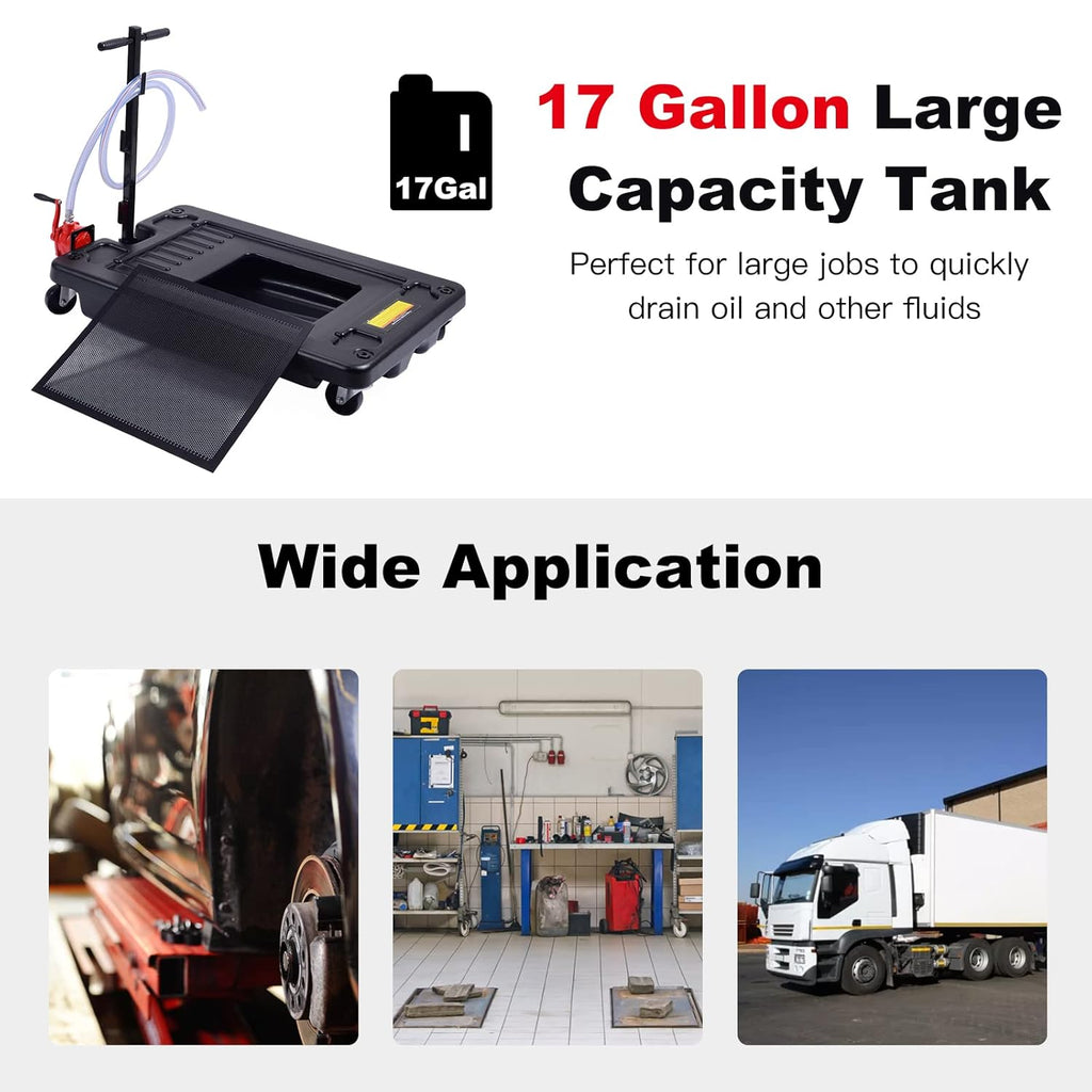 Black 17 Gallon Low Profile Oil Drain Pan with Pump X5438