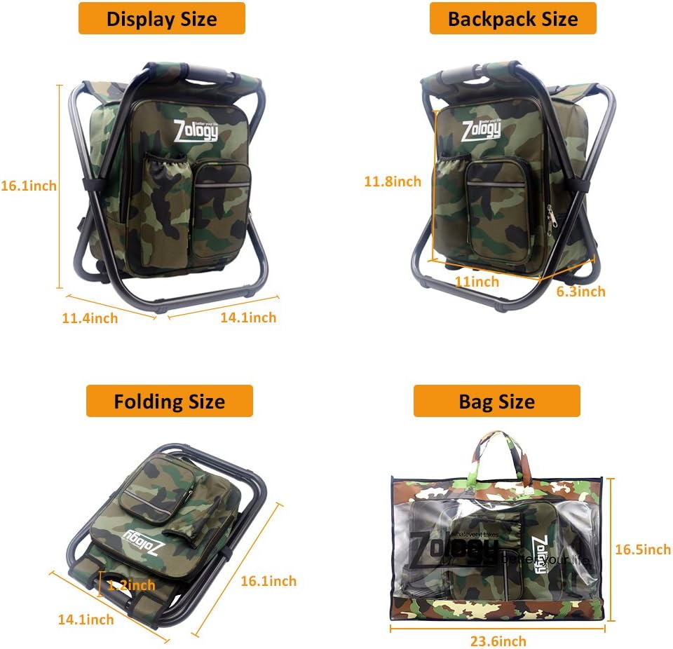 Camouflage Folding Camping Chair Stool Backpack with Cooler Insulated Picnic Bag L990631