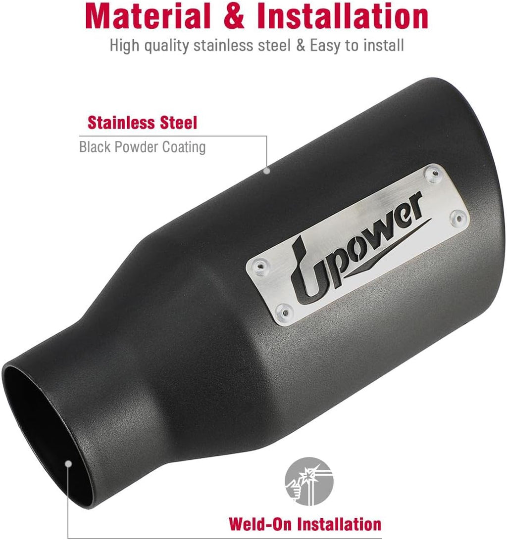 2.5 inch Inlet 4 inch Outlet Exhaust Tip 9" Long Black Weld On Stainless Steel Pack of 2 A450