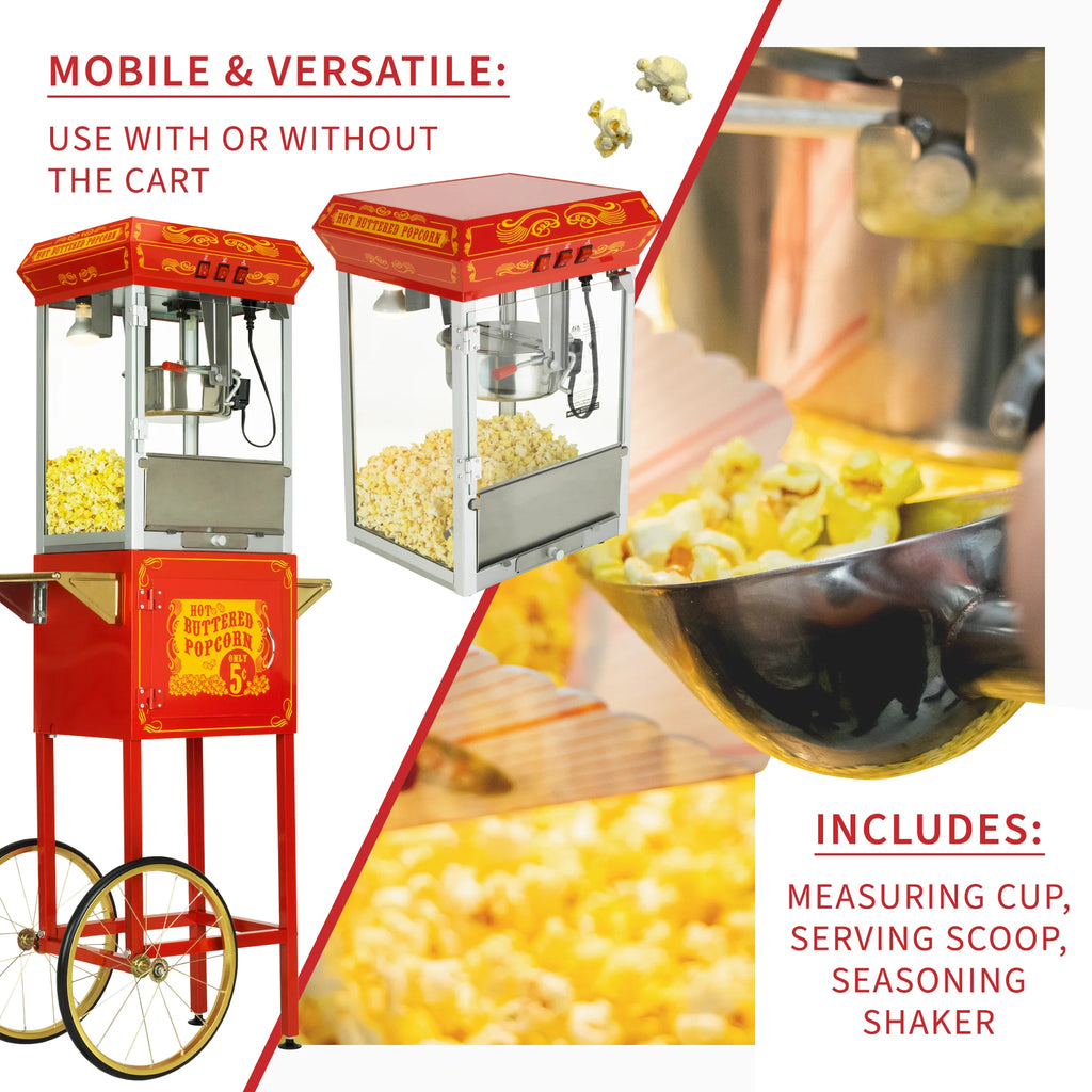 Red/Gold 8oz Popcorn Machine with Cart B15076