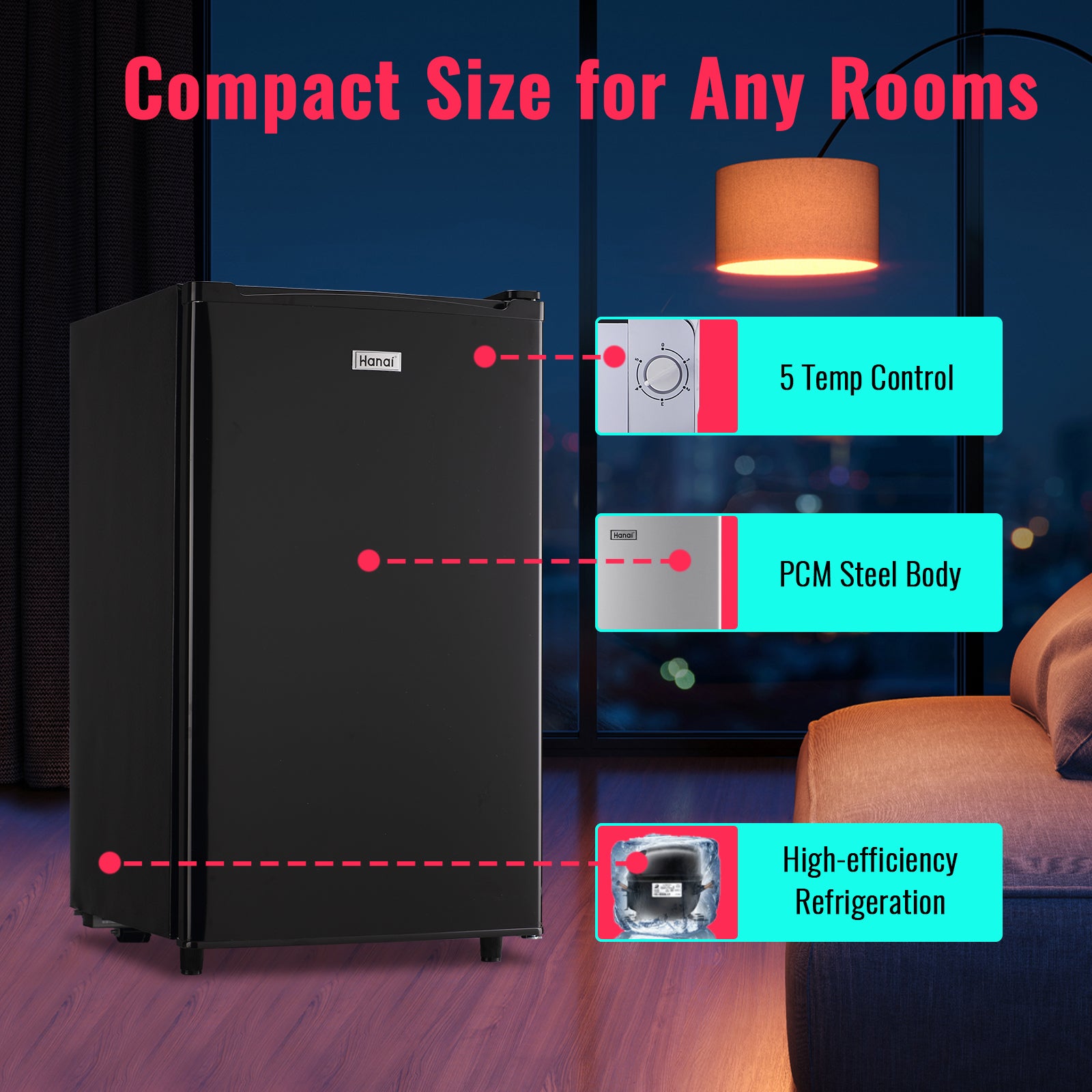Black Compact Mini Fridge with Freezer W74527