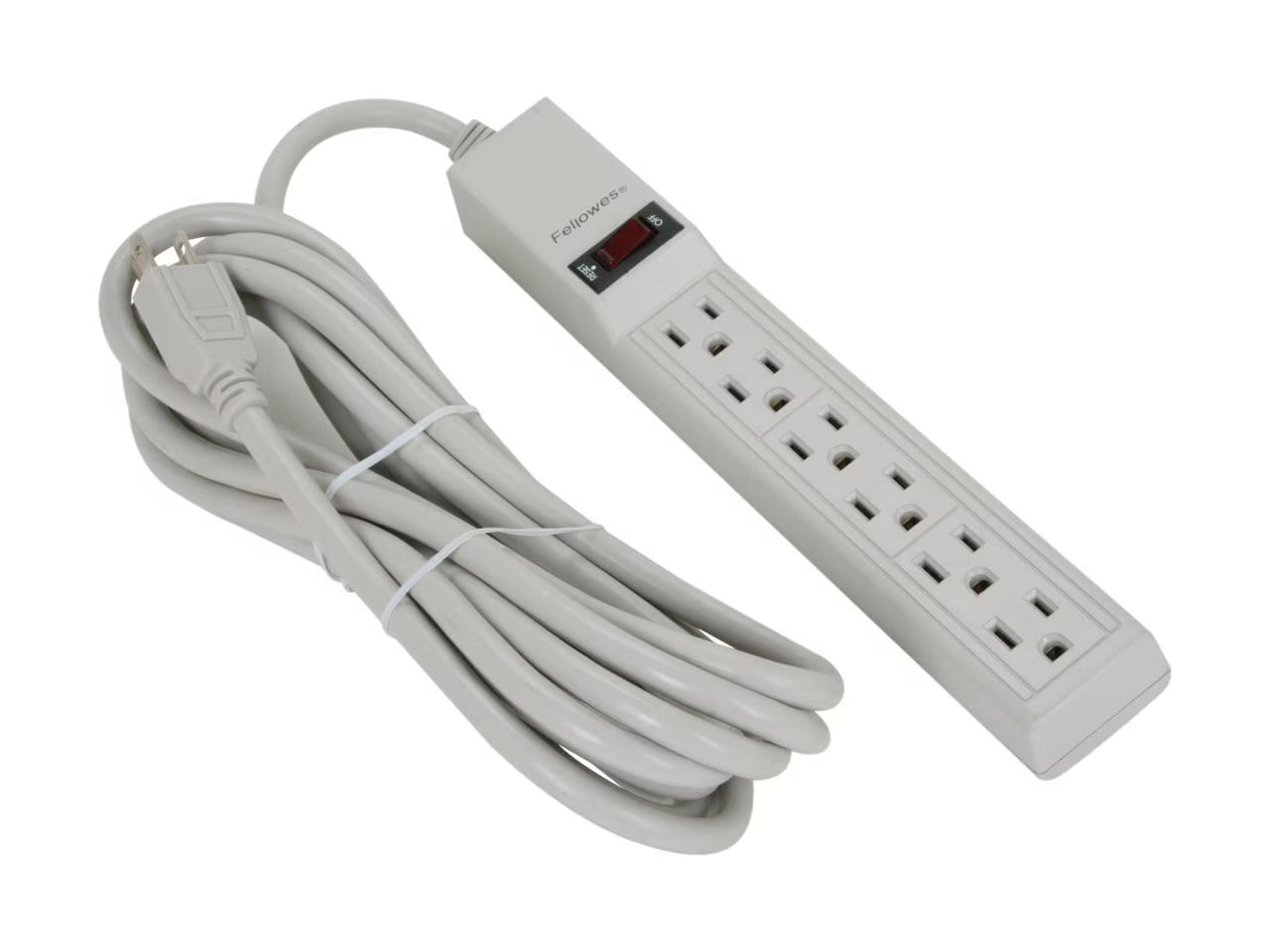 Six-Outlet Power Strip, 120V, 15ft Cord, Platinum L49352