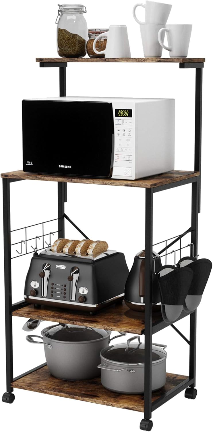 4 Tier Black Rolling Kitchen Cart with Storage Shelf N85757