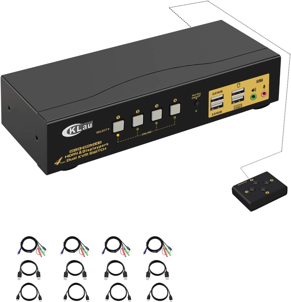 2 Port Dual Monitor Displayport KVM Switch with Audio, USB 2.0 Hub and Cables Y25666