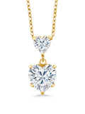 18K Yellow Gold Plated Silver White Moissanite Double Heart Pendant Necklace with 18 inch Silver Chain D415