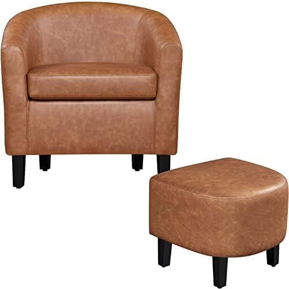 Faux Leather Barrel Accent Chair with Ottoman Set J54981