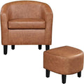 Faux Leather Barrel Accent Chair with Ottoman Set J54981