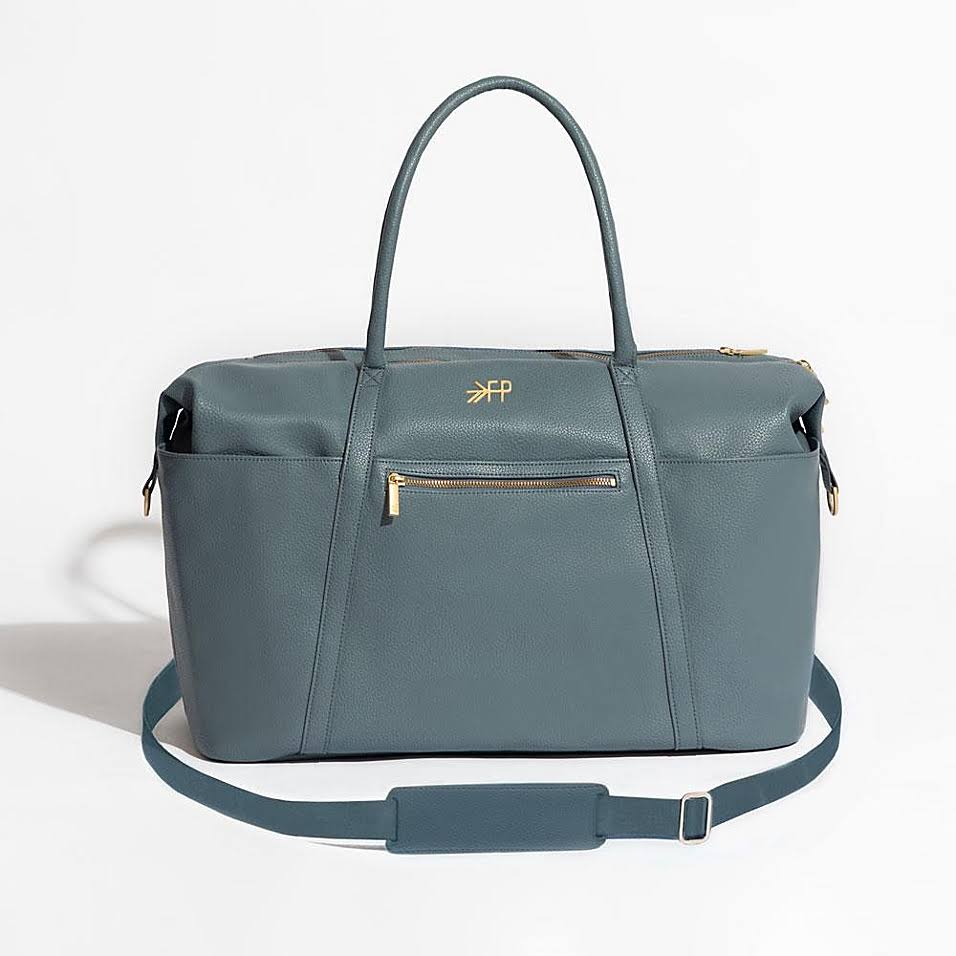 Dusty Blue Faux Leather Diaper Weekender Bag J448