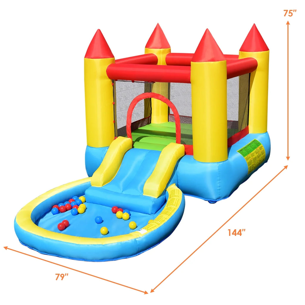 Inflatable Bounce House Kids Slide Jumping Castle with Pool and 550W Blower D7031