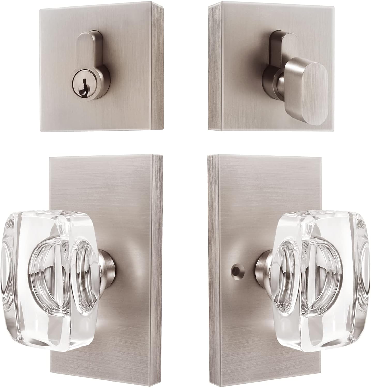 Glass Door Knobs with Lock, Satin Brass, Pack of 2 J1634