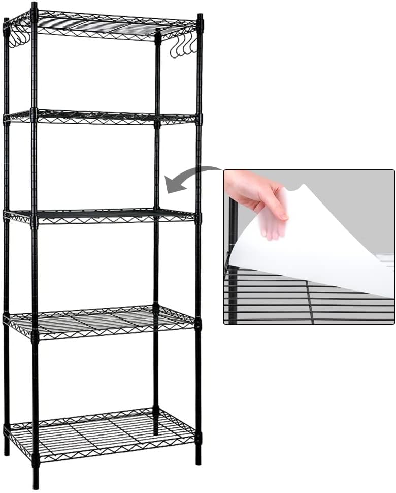 4-Shelf Steel Wire Shelving Unit with 8 Hooks, Black, Pack of 2 X7132