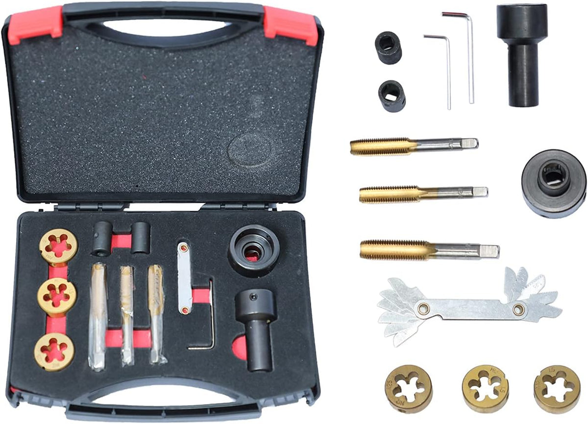 12PCS Tap and Die Set Metric and Standard Threading Tools for M12 x 1.25 M12 x 1.5 M14 x 1.5 P618