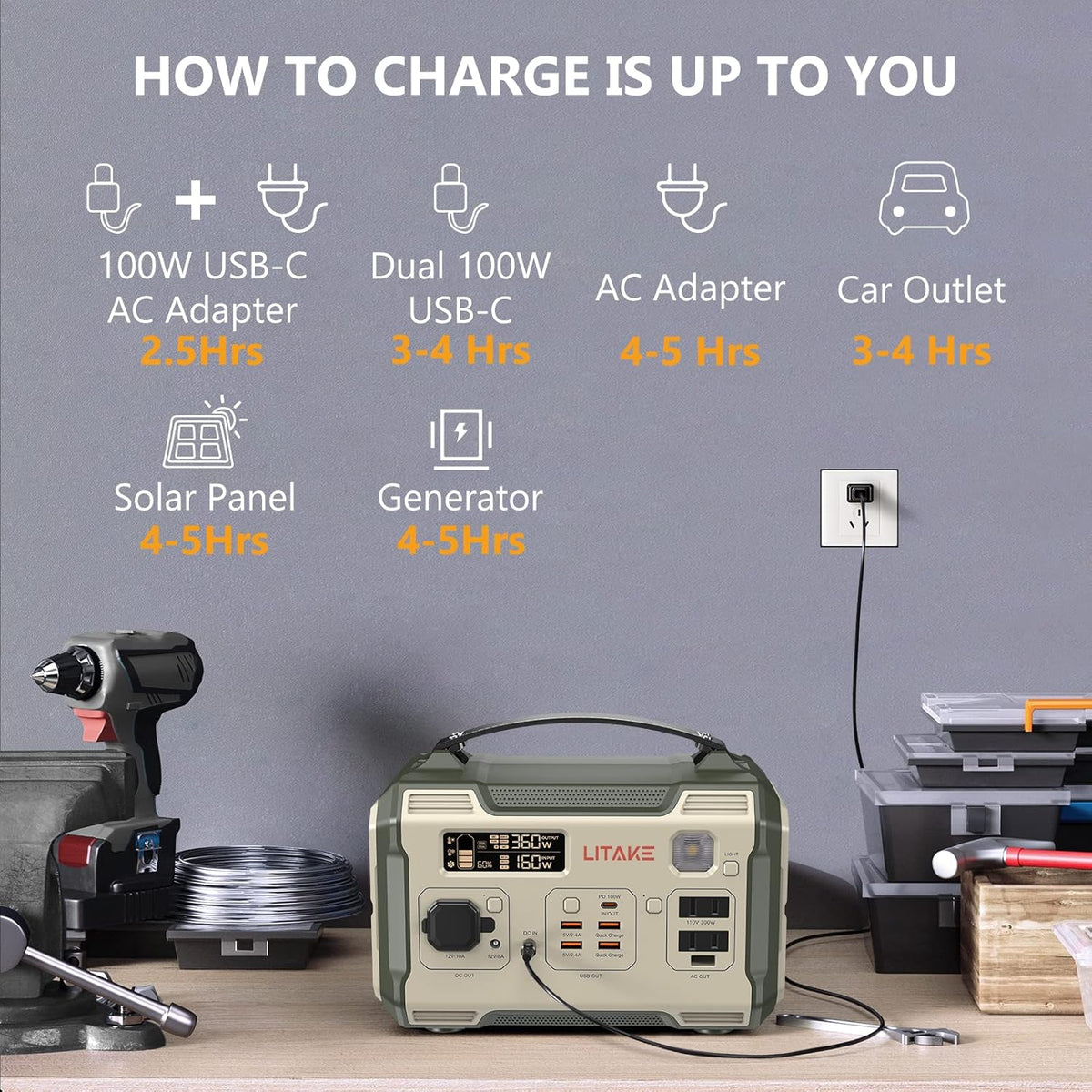 300W Portable Power Station with 2 AC Outlets Q986