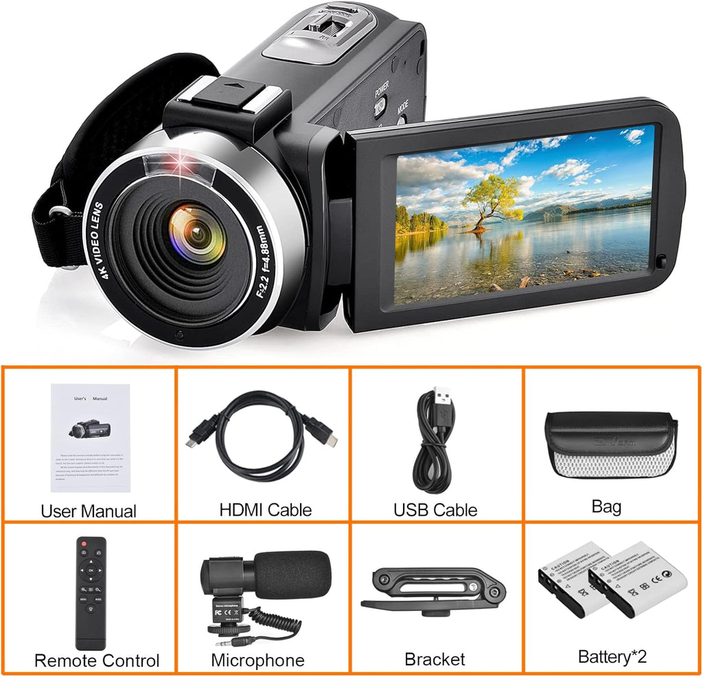 4K Camcorder Video Camera with 16X Zoom Remote Control 1080P 3.0 Inch Touch Screen X887