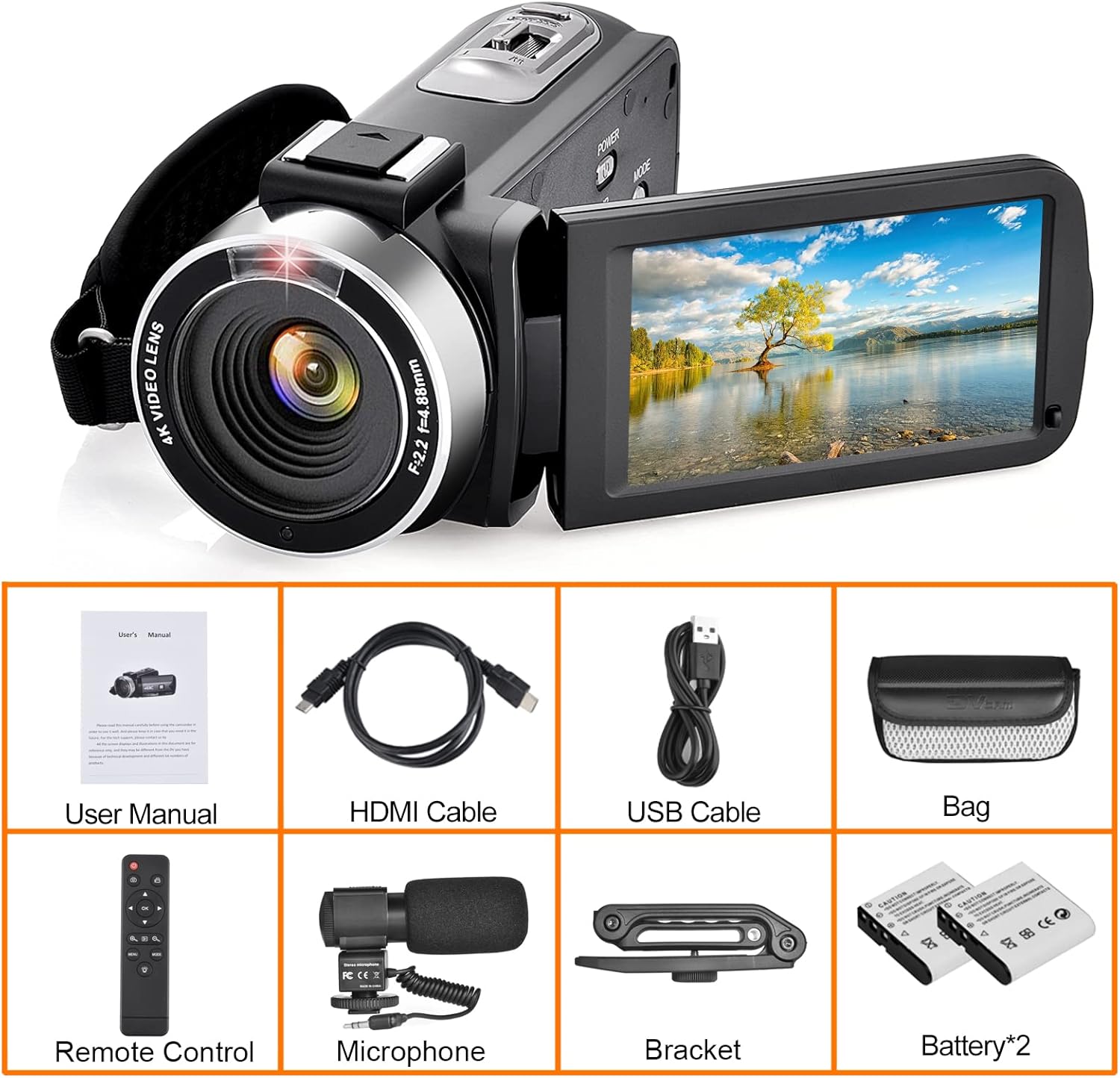 4K Camcorder Video Camera with 16X Zoom Remote Control 1080P 3.0 Inch Touch Screen X887