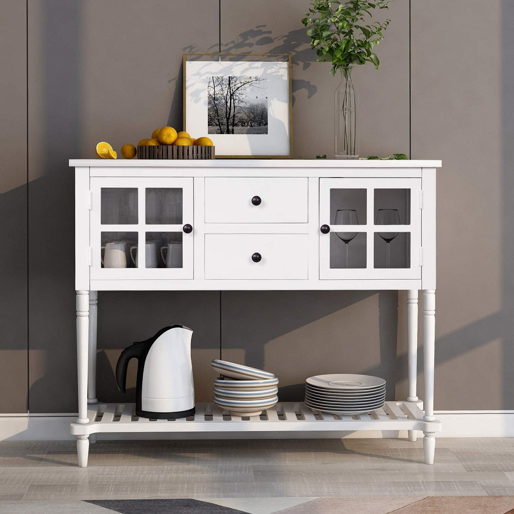 White and Brown 4 Drawers Storage Console Table with Cabinet and Shelf R179173