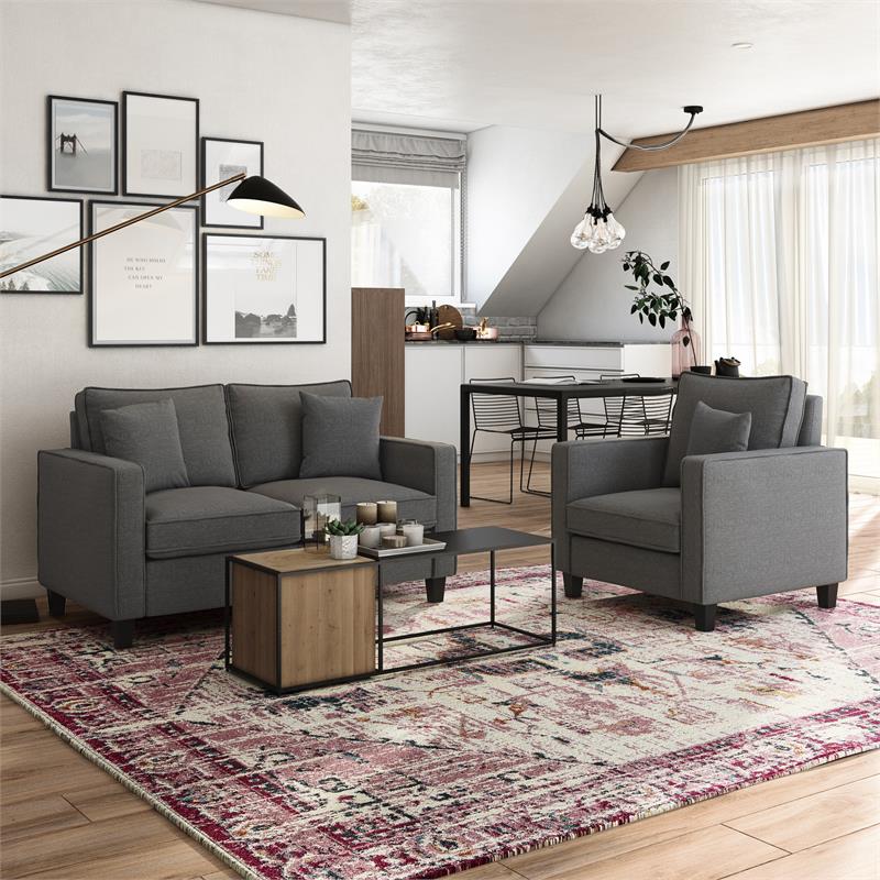 Gray Fabric Loveseat Sofa and Accent Chair Set of 2 W569