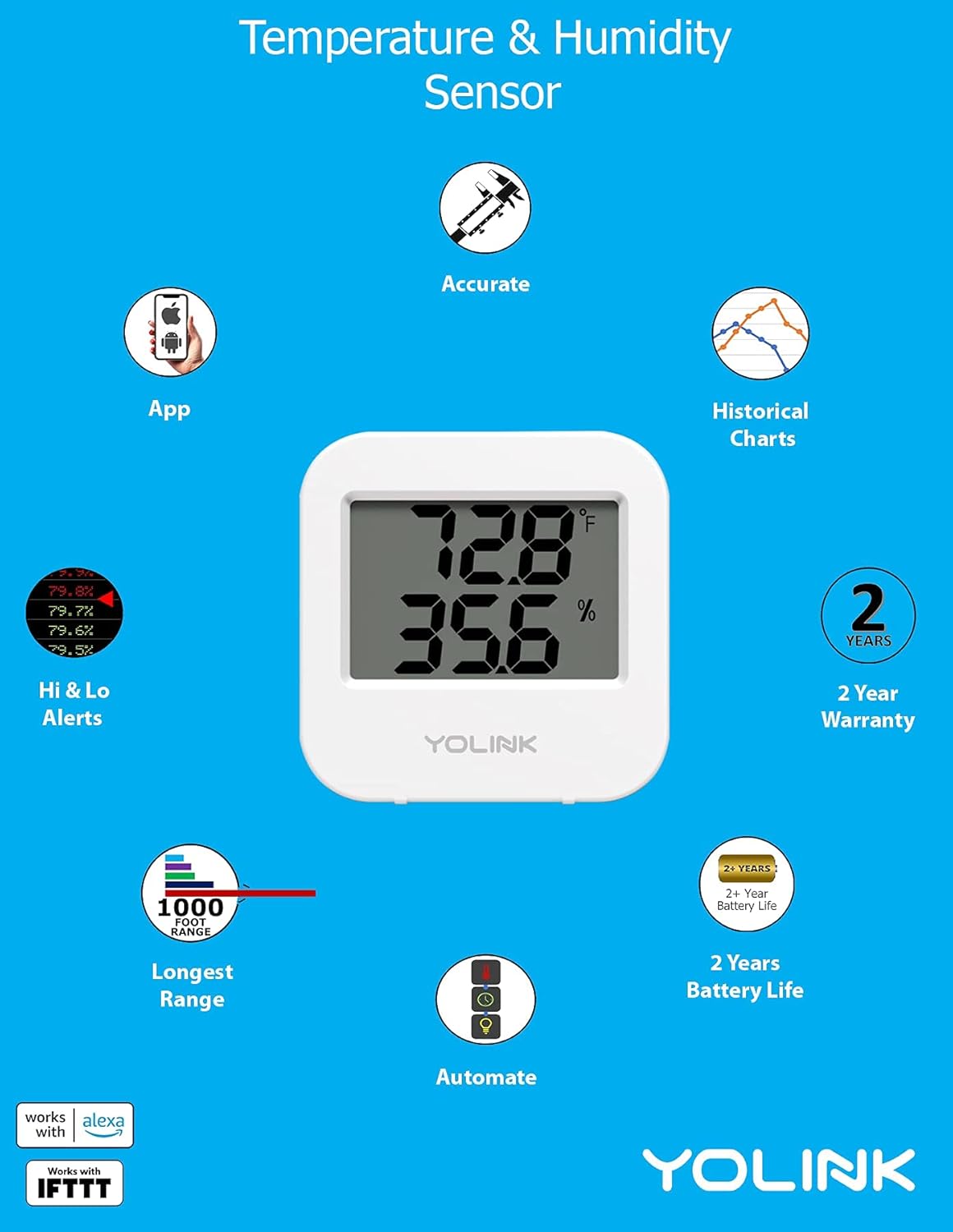 Smart Wireless Temperature / Humidity Sensor, 2 Pack Y3046