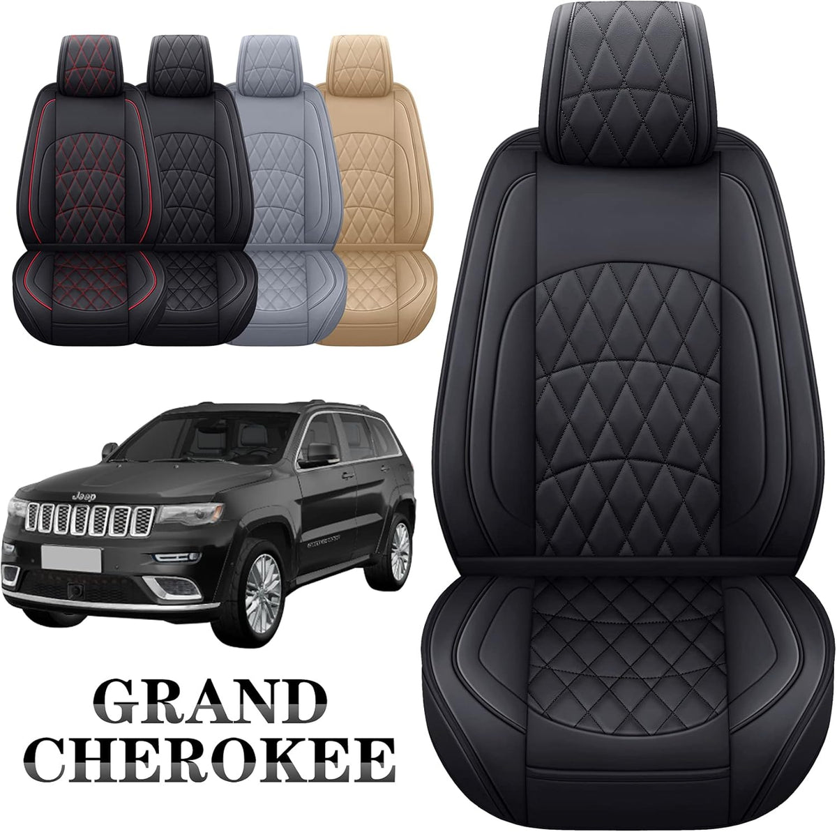 Jeep Grand Cherokee Front Seat Covers 2 PCS Waterproof Leather Black-Red M3392