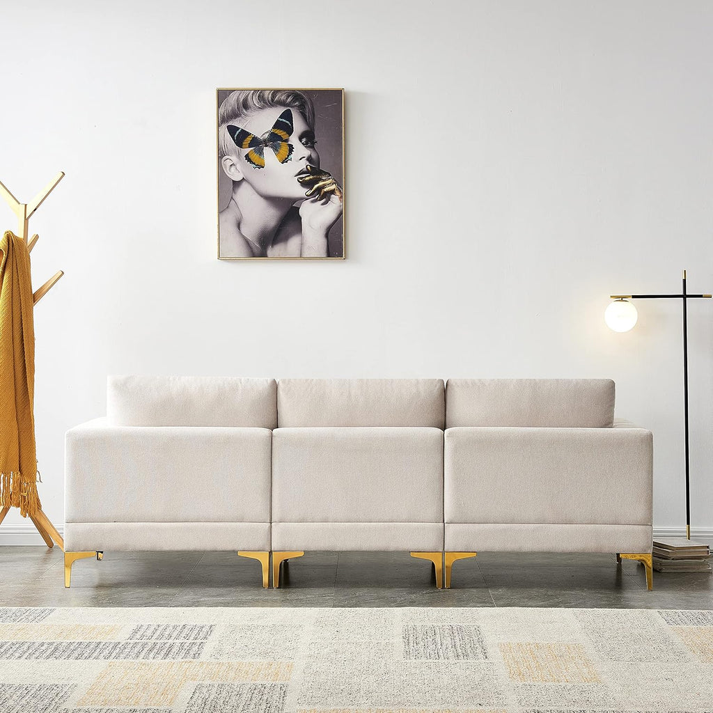 Beige Reversible Modular Couch with 2 Pillows and Metal Legs C678