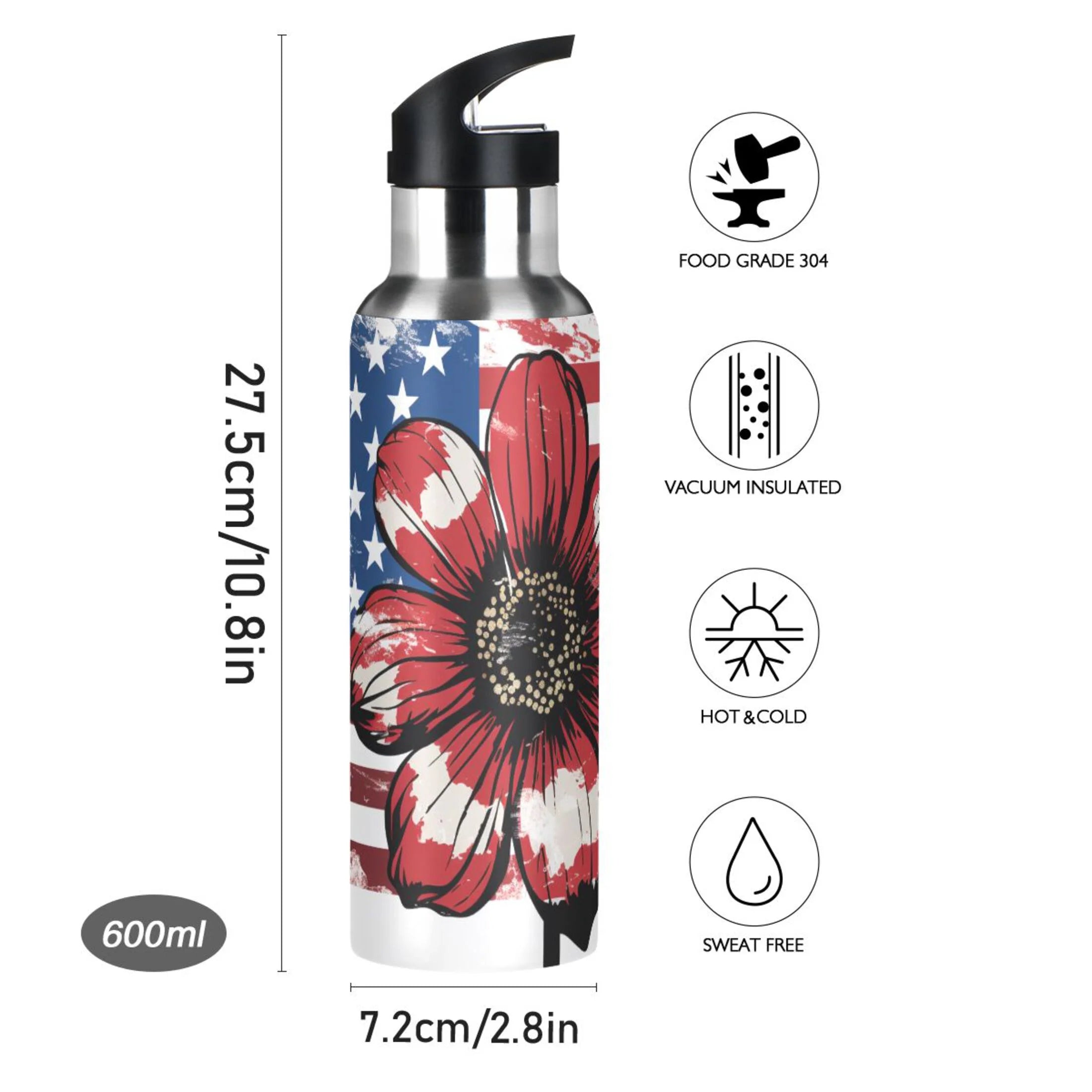 Insulated Stainless Steel Water Bottle with Straw Lid, 20 oz N990614