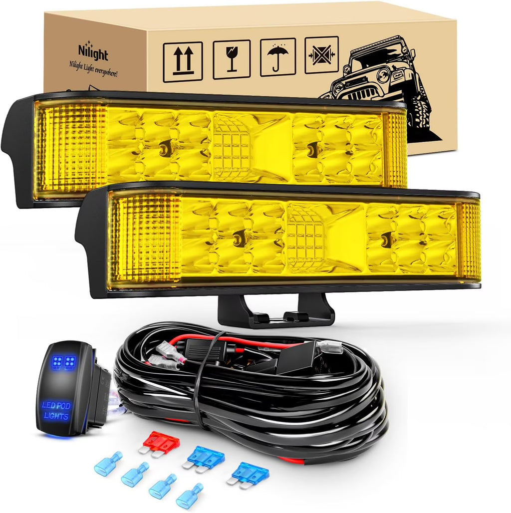 Amber LED Light Bar Pods 2PCS 6.5 Inch 60W Flood Spot Beam Combo Fog Driving Light Wiring Harness Kit S10472