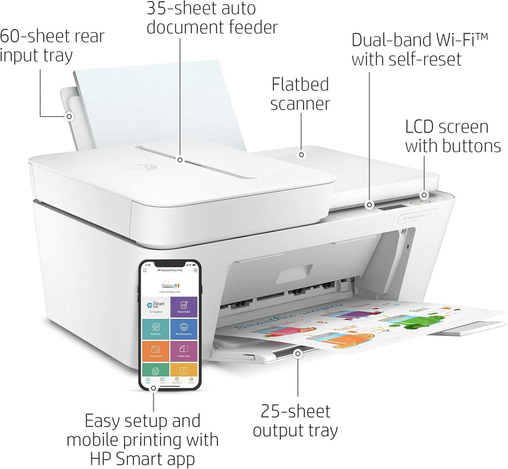 Renewed HP DeskJet Plus 4152 Wireless All-in-One Color Inkjet Printer T5926