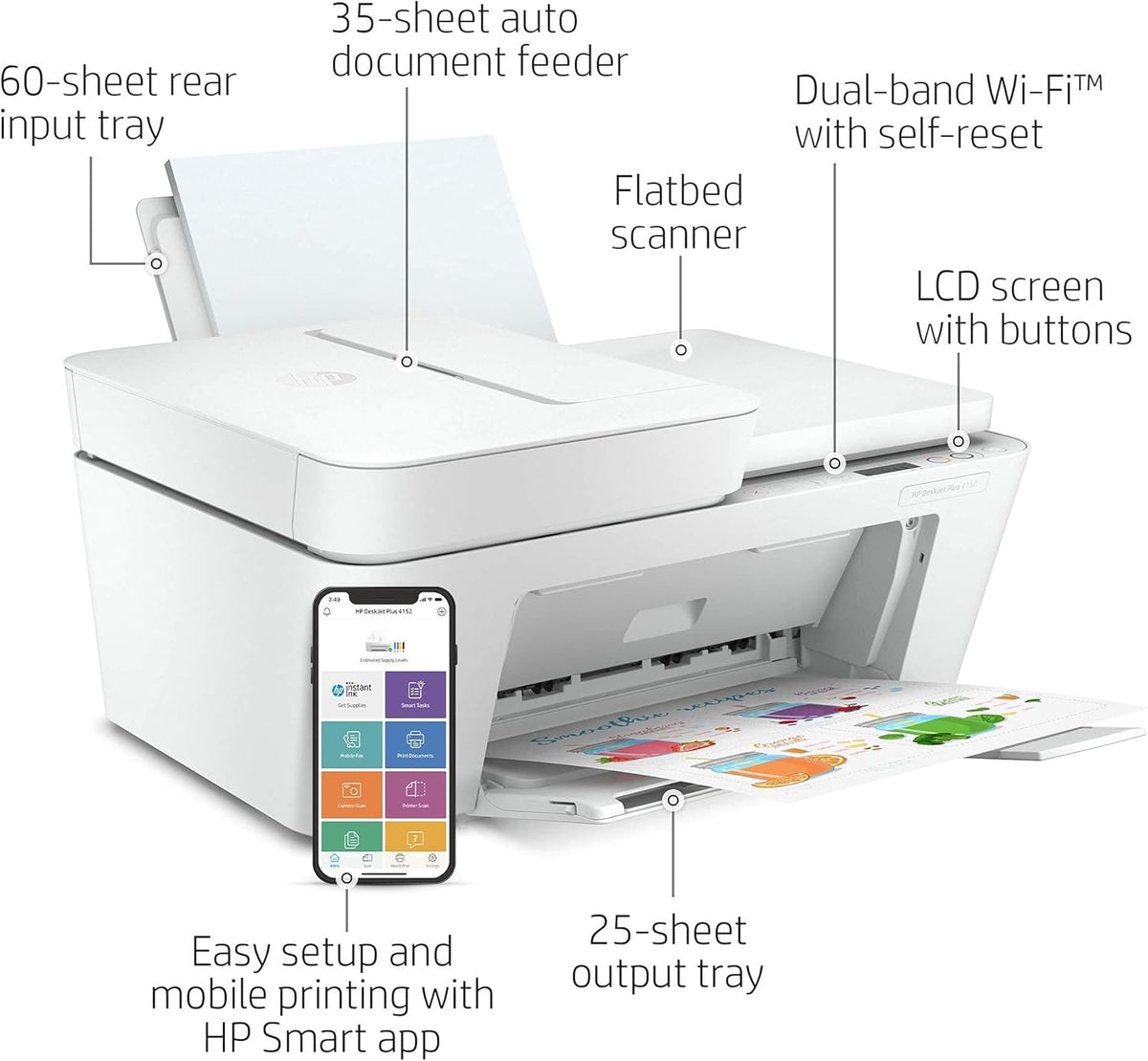 Renewed HP DeskJet Plus 4152 Wireless All-in-One Color Inkjet Printer T5926