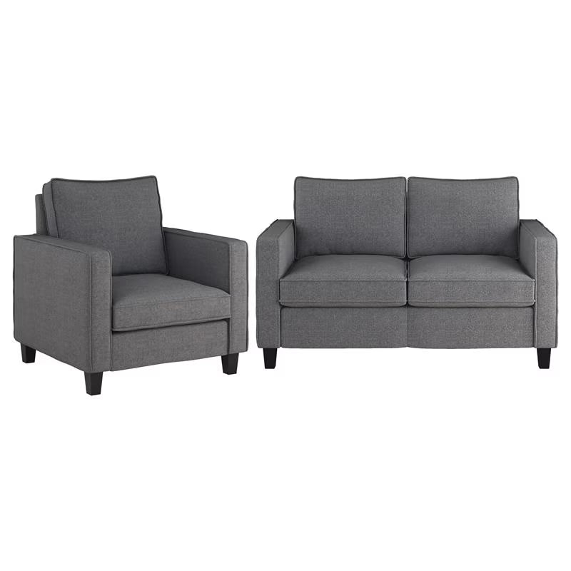 Gray Fabric Loveseat Sofa and Accent Chair Set of 2 W569