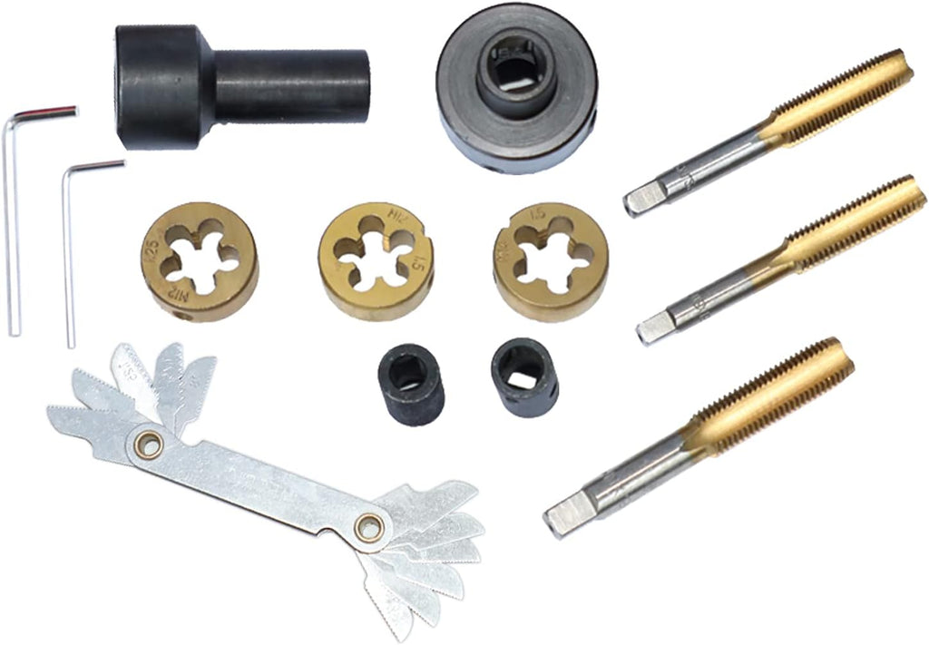 12PCS Tap and Die Set Metric and Standard Threading Tools for M12 x 1.25 M12 x 1.5 M14 x 1.5 P618