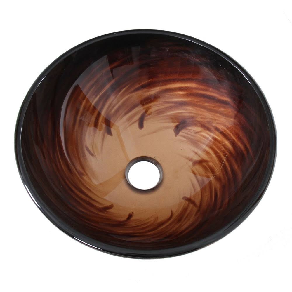 Brown Glass Bathroom Vessel Sink and Waterfall Faucet O416499