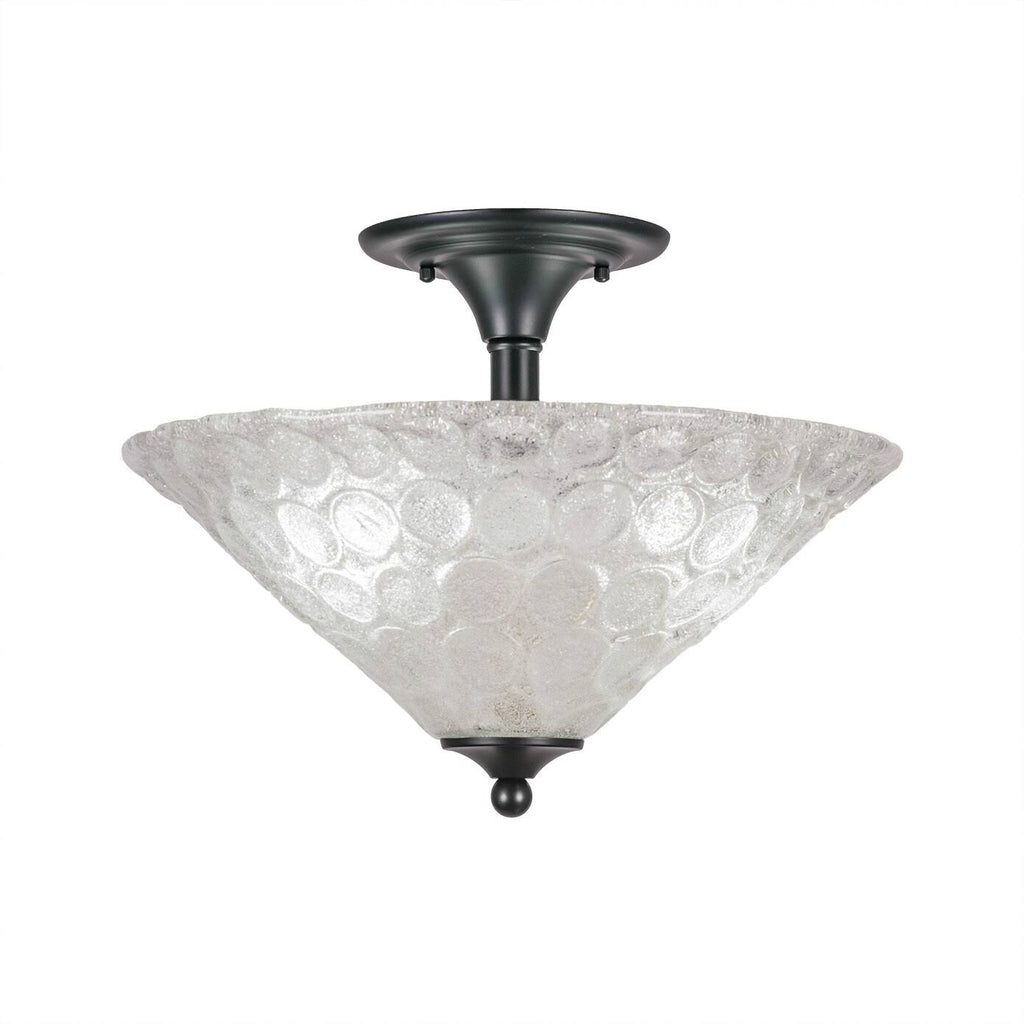 Two Light Semi-Flush Mount Matte Black with Gray Linen Glass I9378