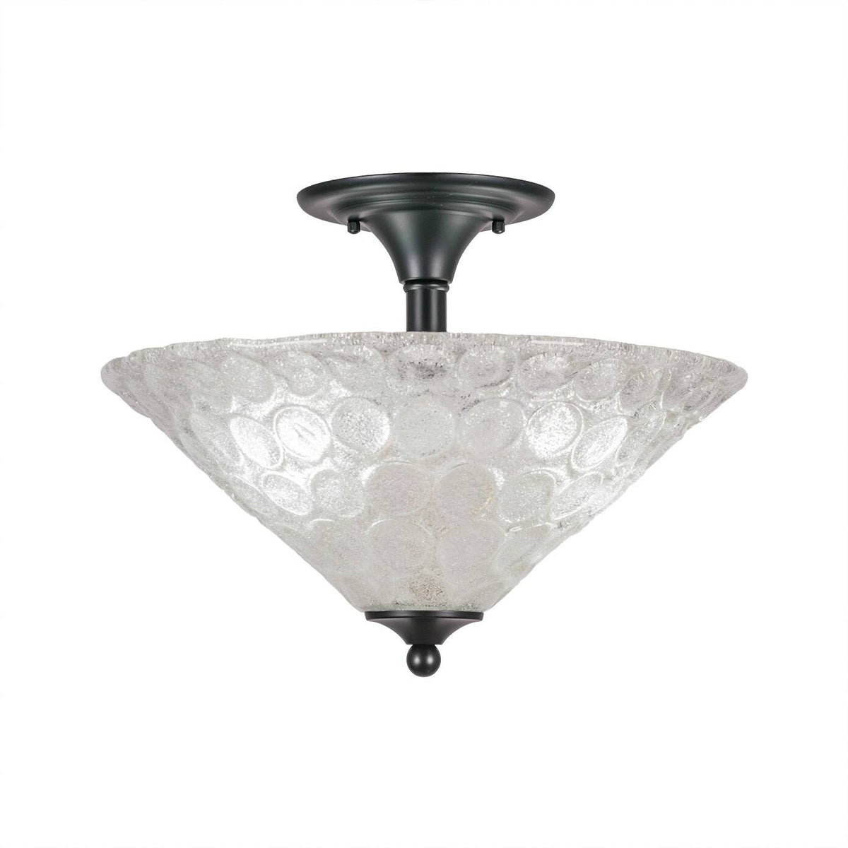 Two Light Semi-Flush Mount Matte Black with Gray Linen Glass I9378