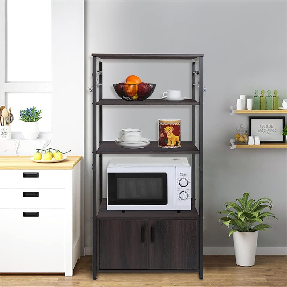 Rustic Brown 4 Tier Baker's Rack with 8 Hooks M31101