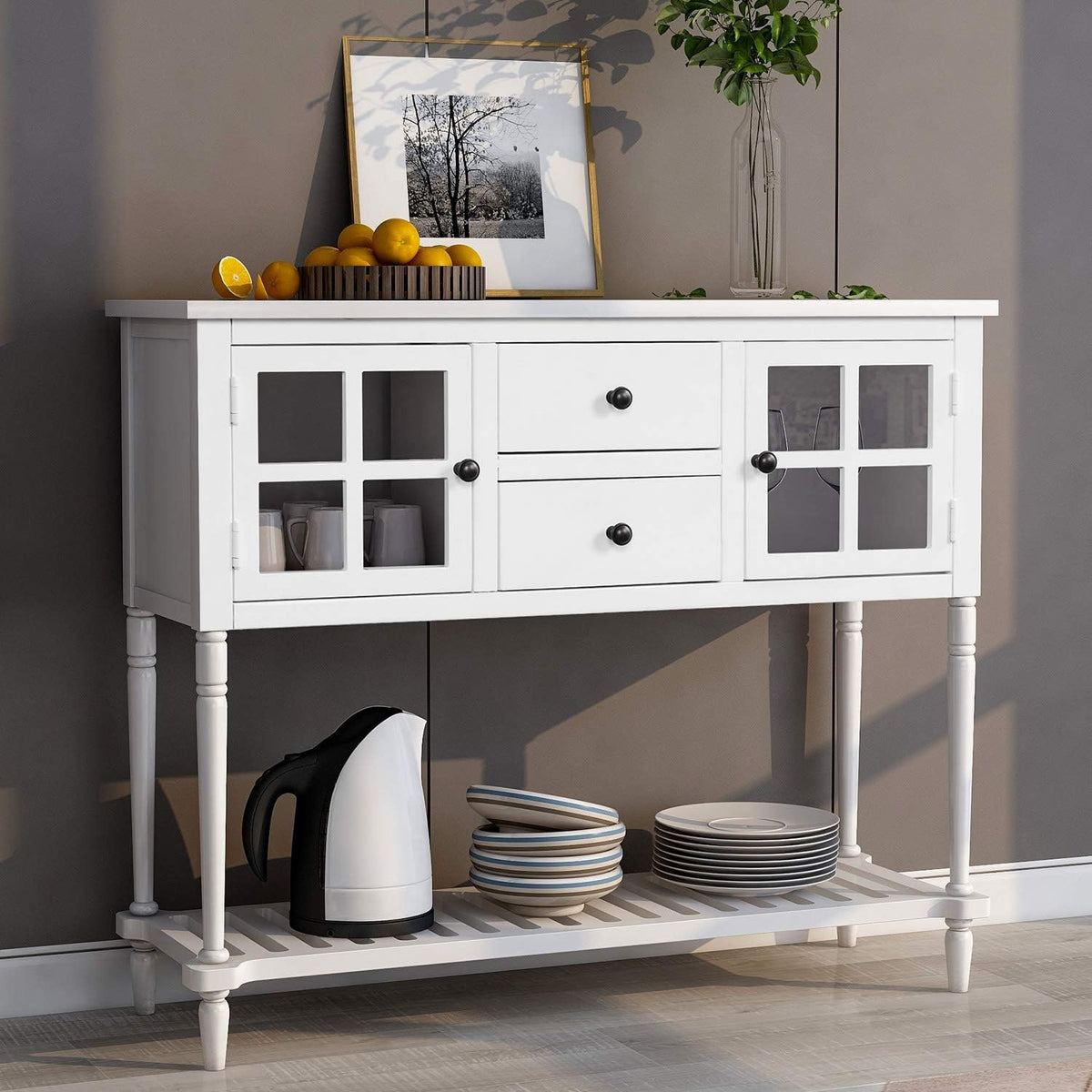 Antique Blue Console Table with Two Storage Drawers and Two Cabinets L62332
