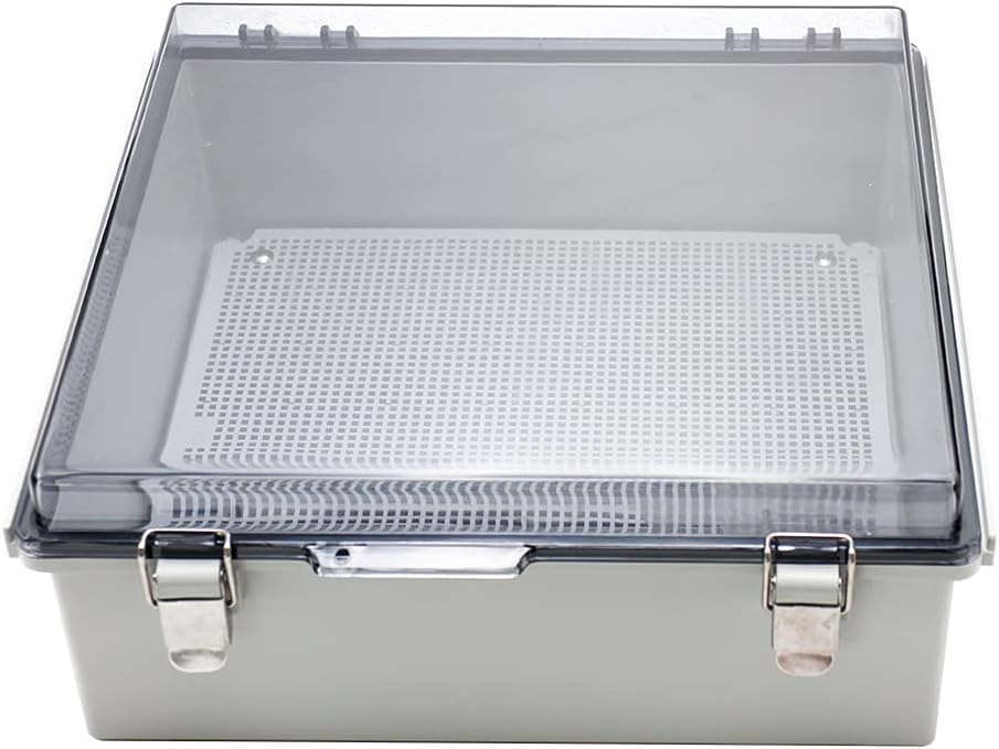 IP67 Waterproof Junction Box Plastic Enclosure Clear Cover Plate with Stainless Steel Buckles 13×13×5.1 inch D41749