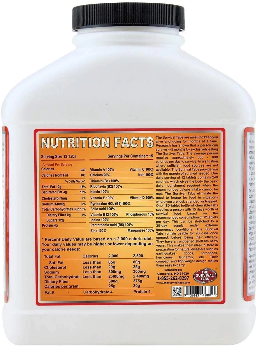 30-Day Emergency Survival Food MRE, 2 bottle x 180 tabs, Butterscotch V3875
