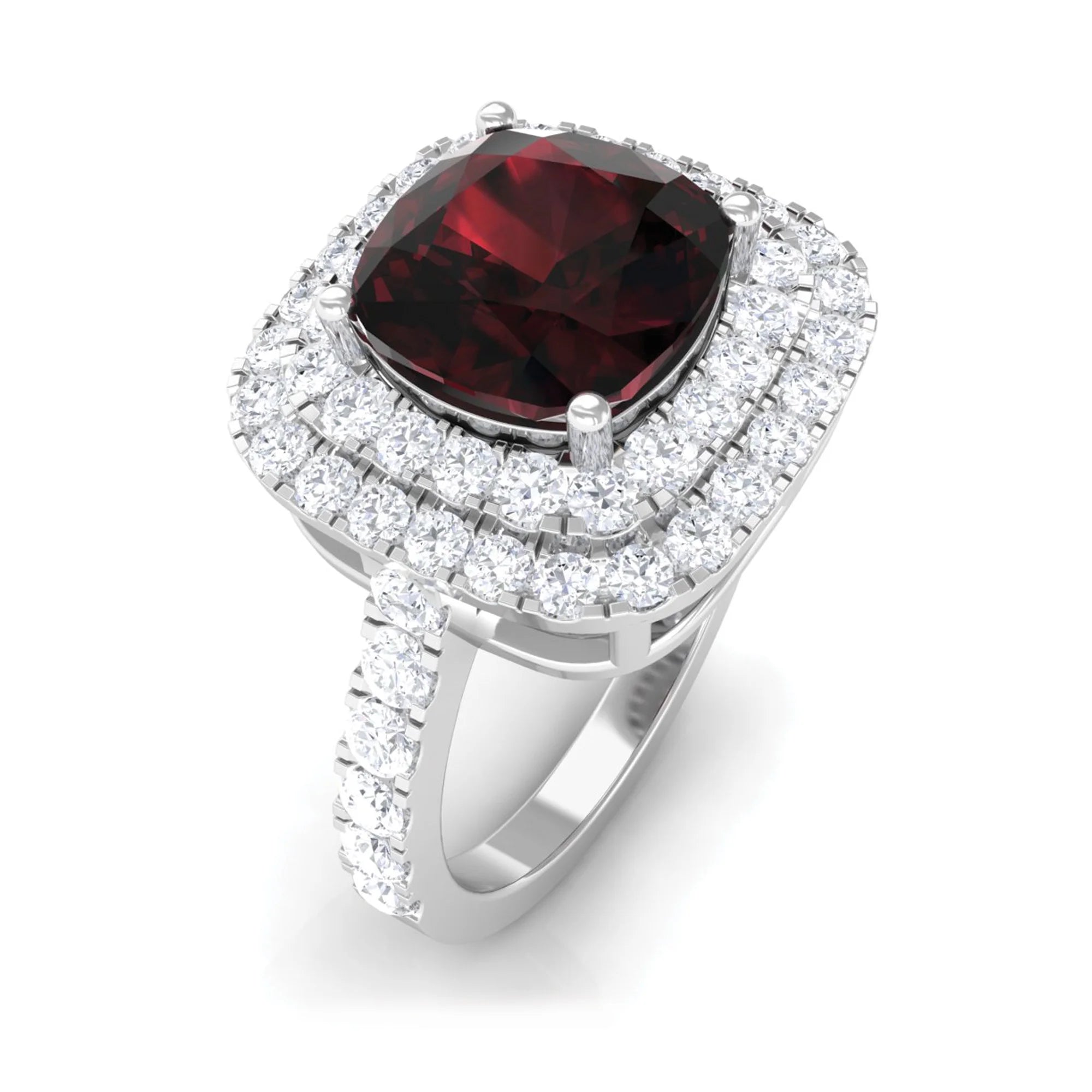 4 CT Garnet Engagement Ring with Double Halo Moissanite, 925 Sterling Silver L183