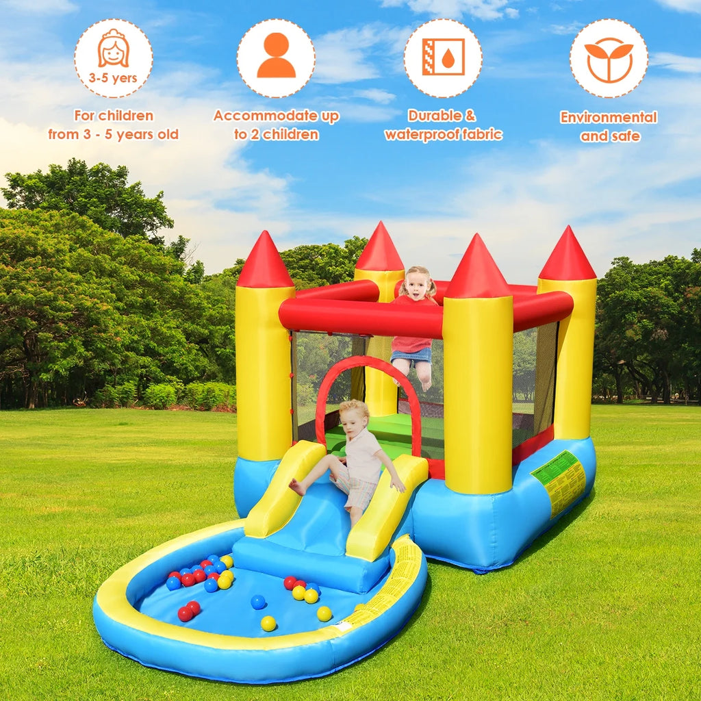 Inflatable Bounce House Kids Slide Jumping Castle with Pool and 550W Blower D7031